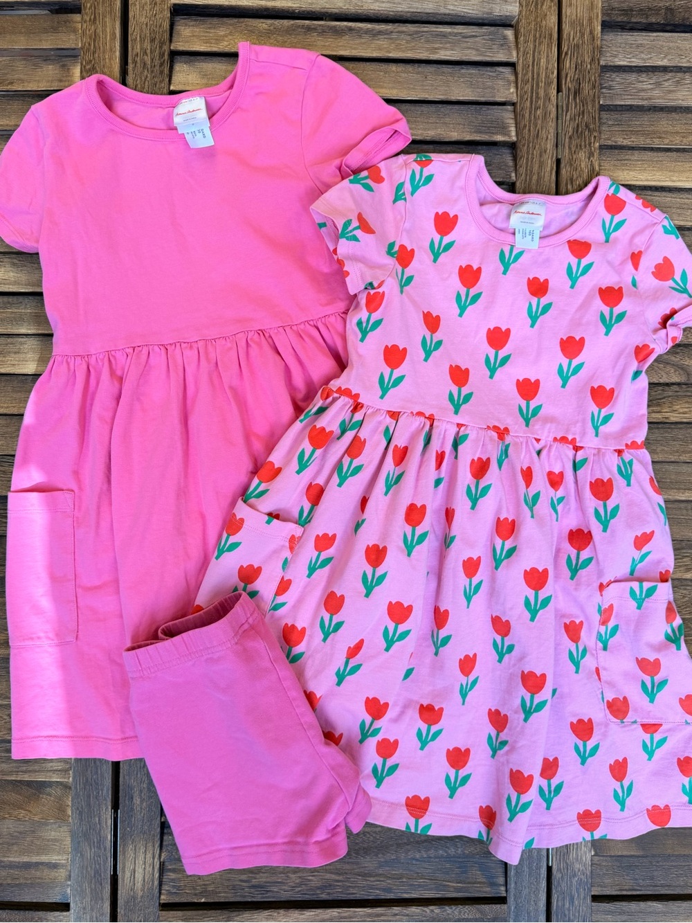 Hanna Andersson Pink Tulip Print Dress & Solid Pink Dress Set 120 cm 6/7 Bundle